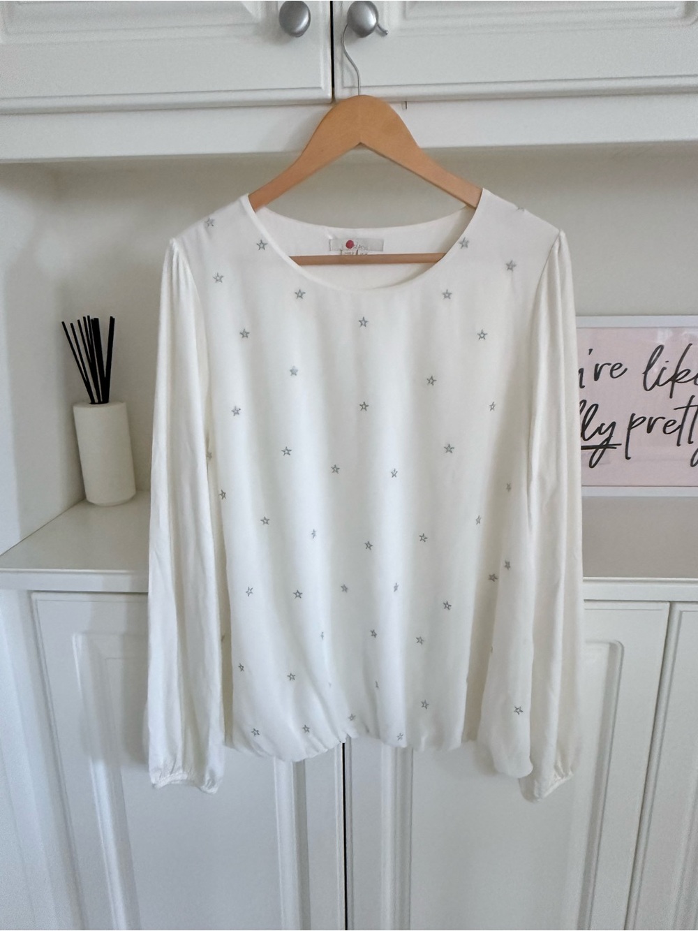 Boden Ivory Long-Sleeve Star Accent Blouse